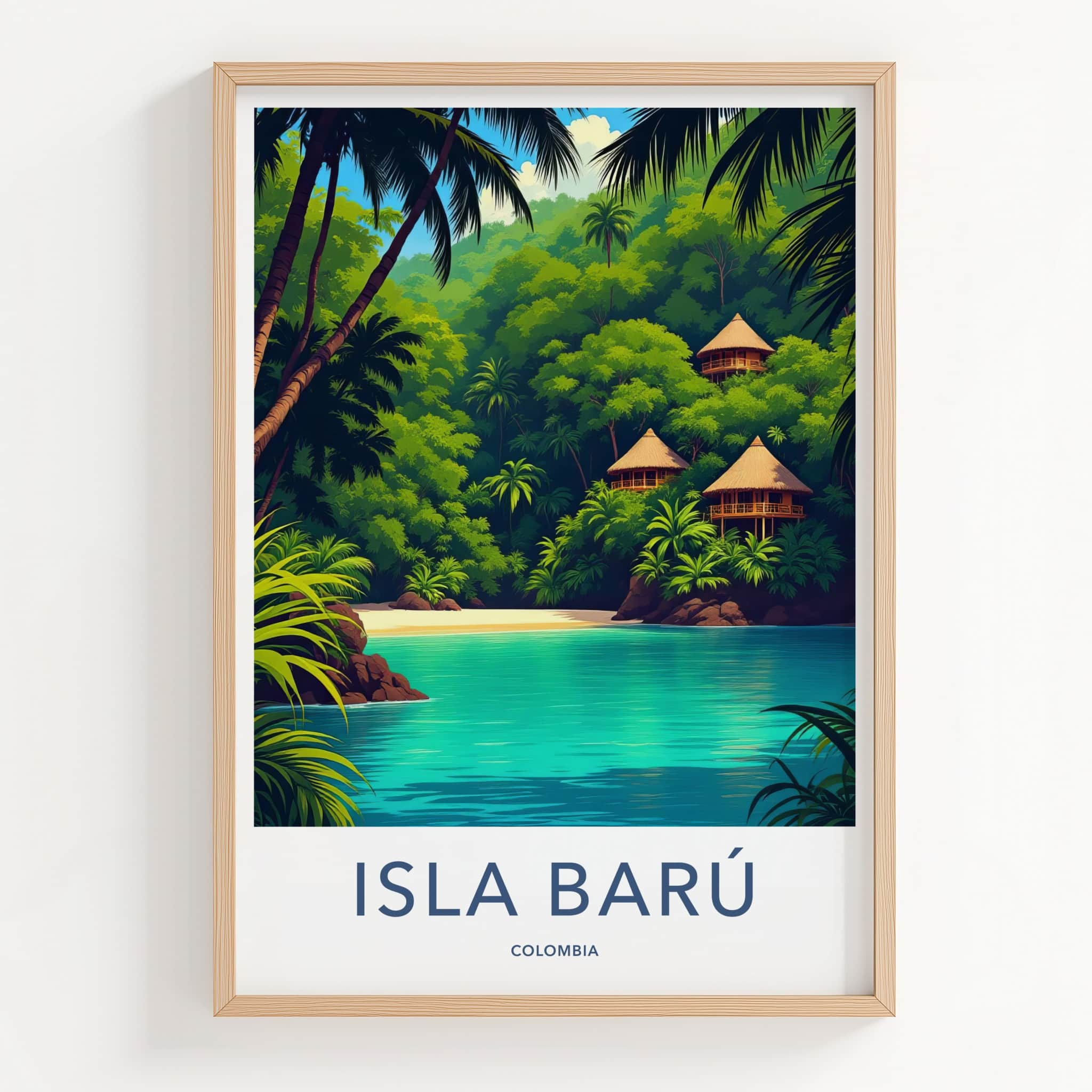 ISLA BARU Poster - Colombia Travel Art - Tropical Beach Huts Home Decor