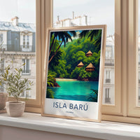 ISLA BARU Poster - Colombia Travel Art - Tropical Beach Huts Home Decor