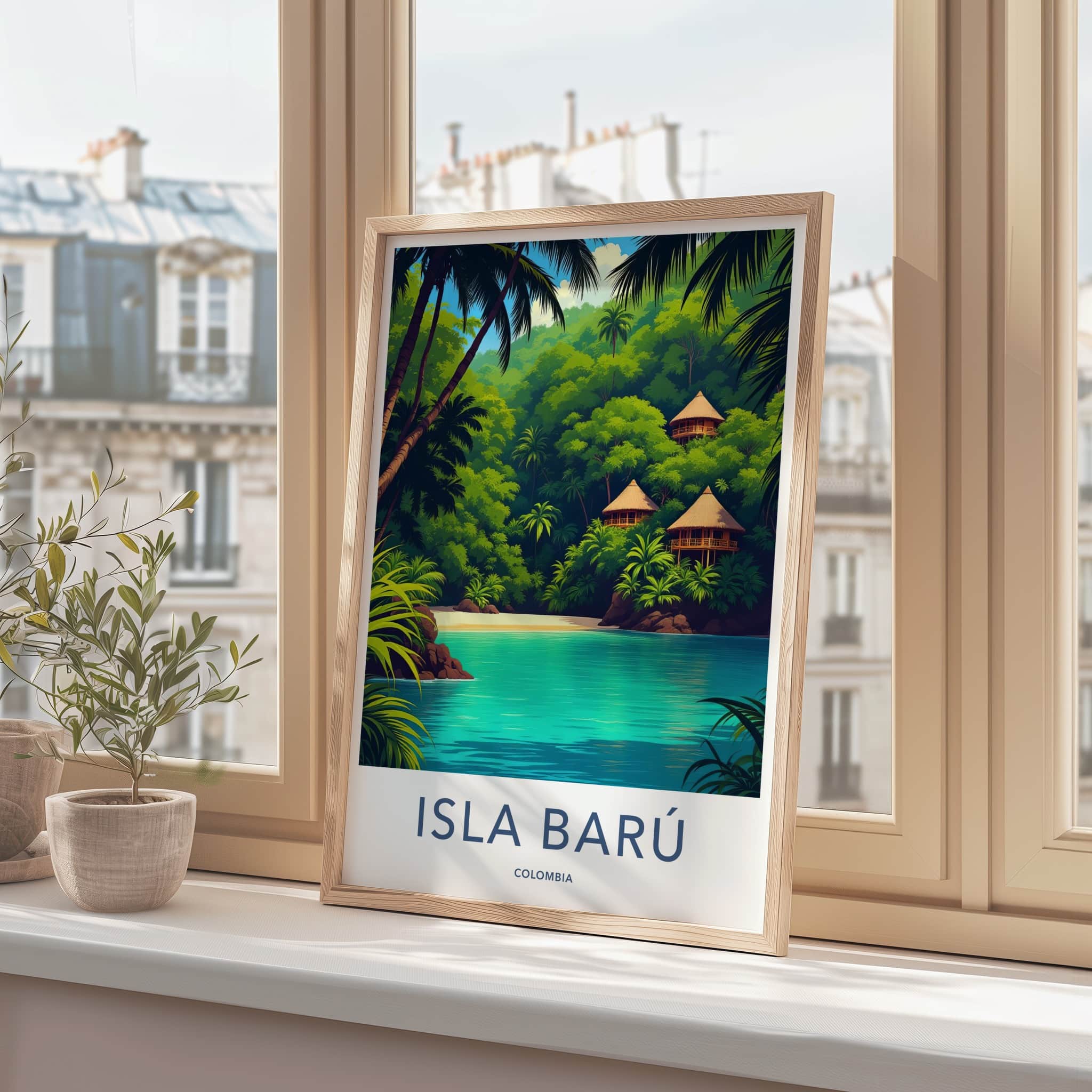 ISLA BARU Poster - Colombia Travel Art - Tropical Beach Huts Home Decor
