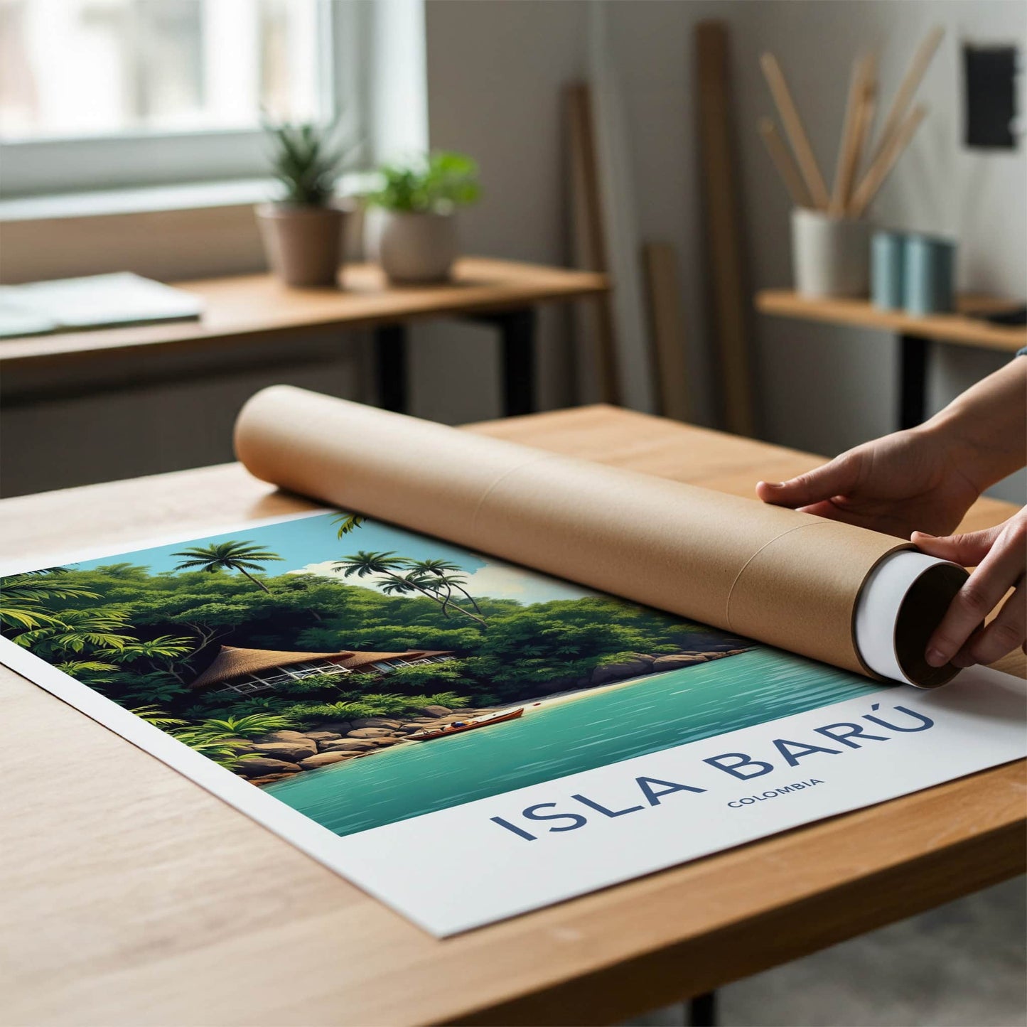 Isla Baru Poster - Colombia Travel Art - Tropical Beach Huts Wall Decor