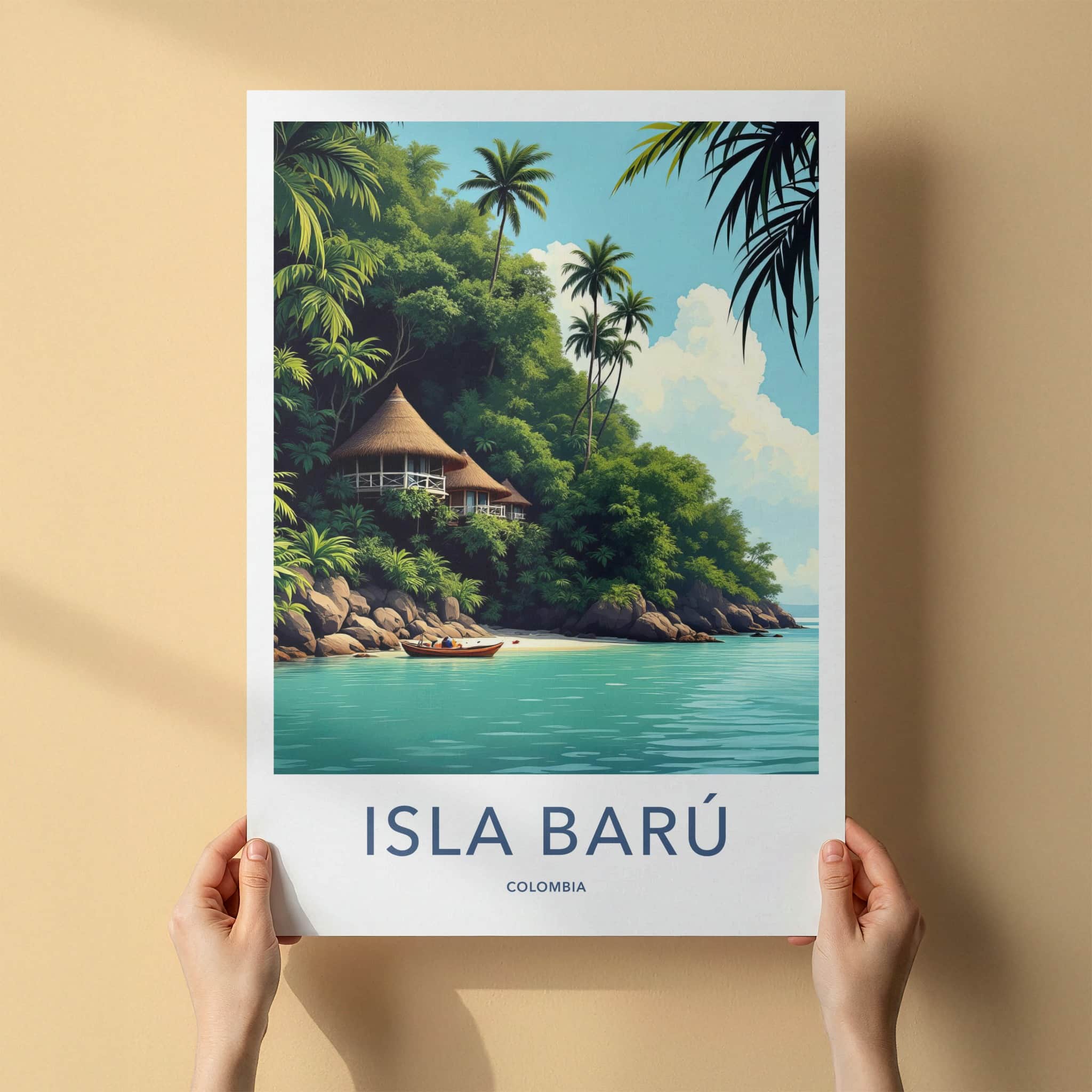 Isla Baru Poster - Colombia Travel Art - Tropical Beach Huts Wall Decor