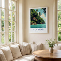 Isla Baru Poster - Colombia Travel Art - Tropical Beach Huts Wall Decor