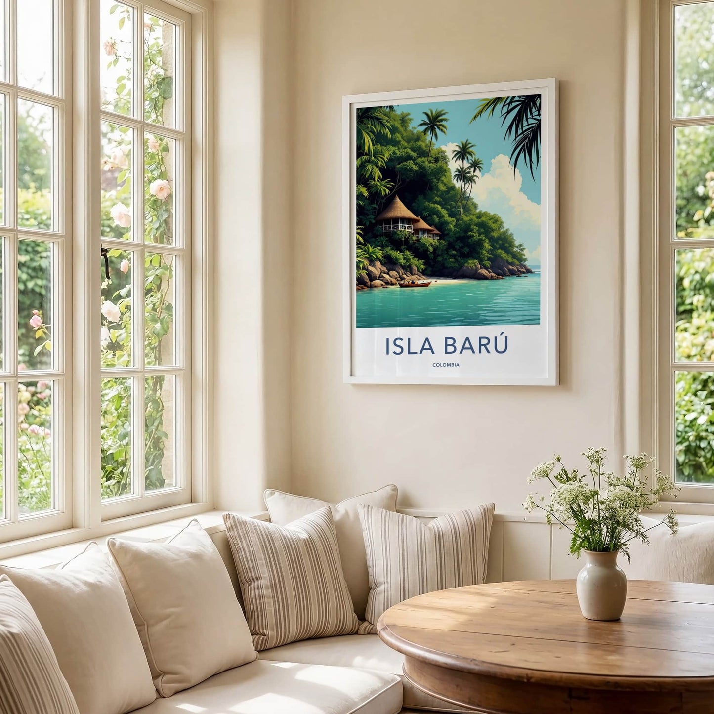 Isla Baru Poster - Colombia Travel Art - Tropical Beach Huts Wall Decor