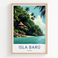 Isla Baru Poster - Colombia Travel Art - Tropical Beach Huts Wall Decor