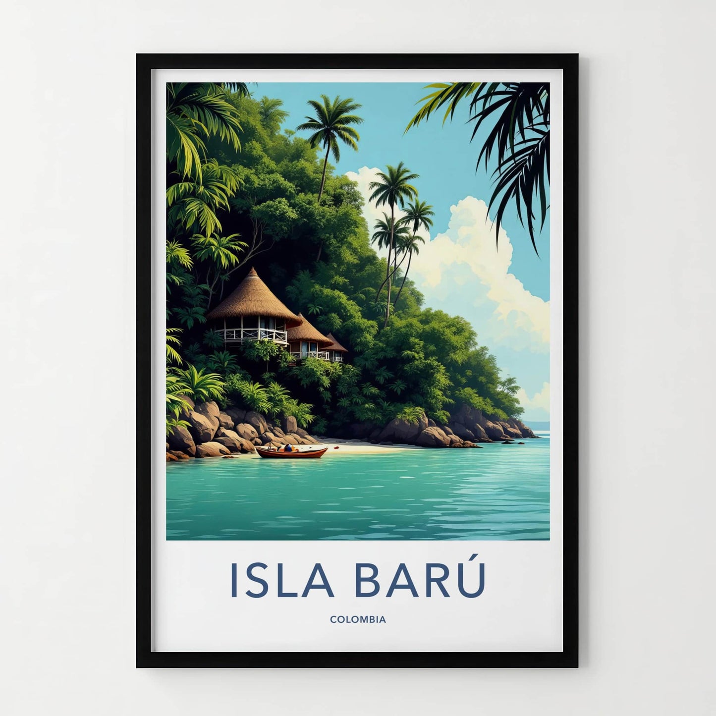 Isla Baru Poster - Colombia Travel Art - Tropical Beach Huts Wall Decor