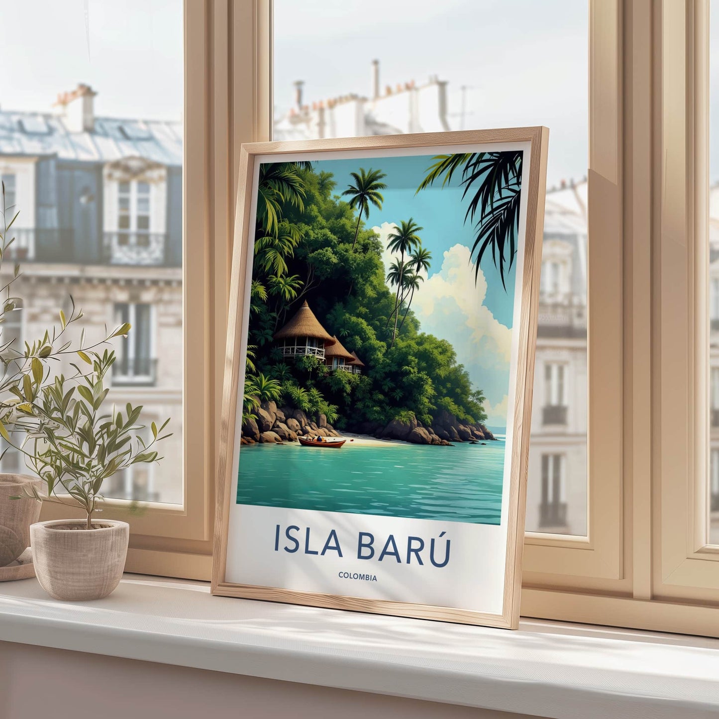 Isla Baru Poster - Colombia Travel Art - Tropical Beach Huts Wall Decor