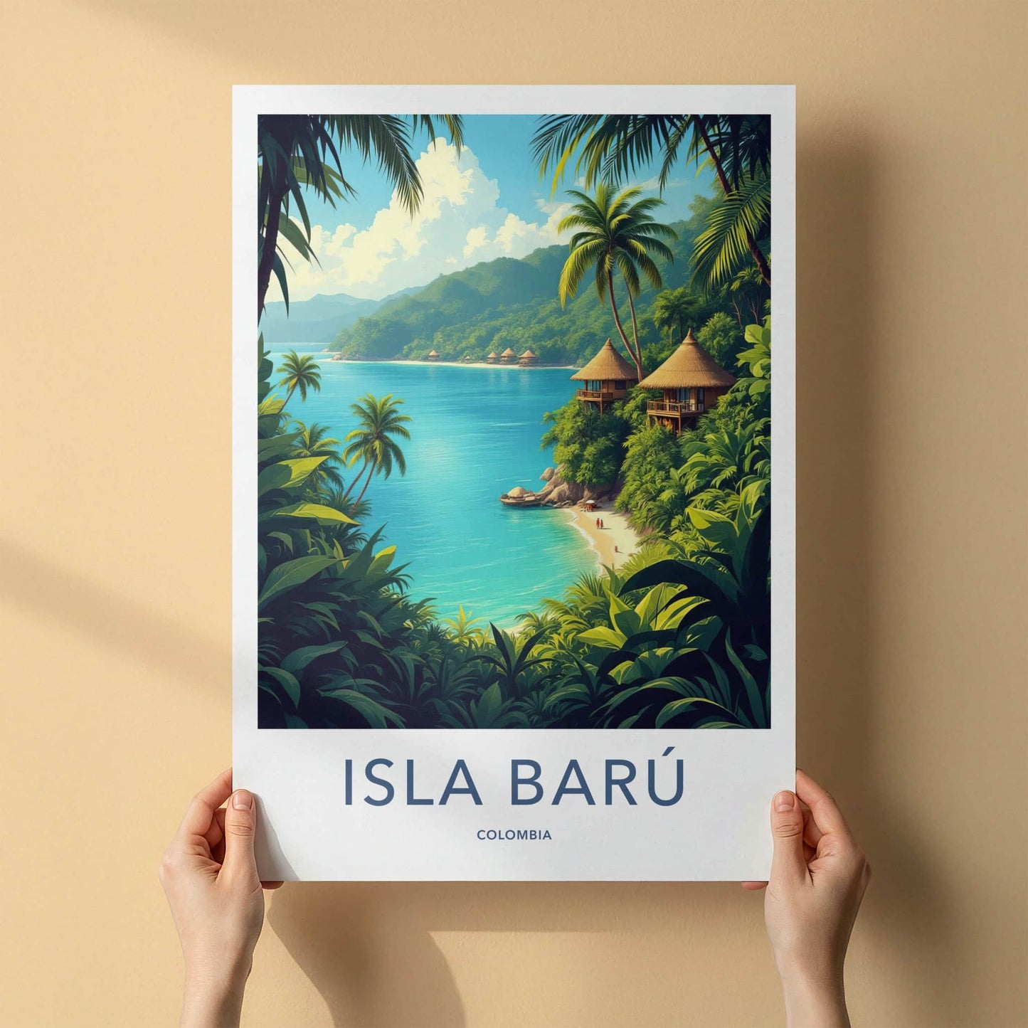 Isla Baru Poster - Colombia Travel Art - Tropical Huts Beach Home Decor