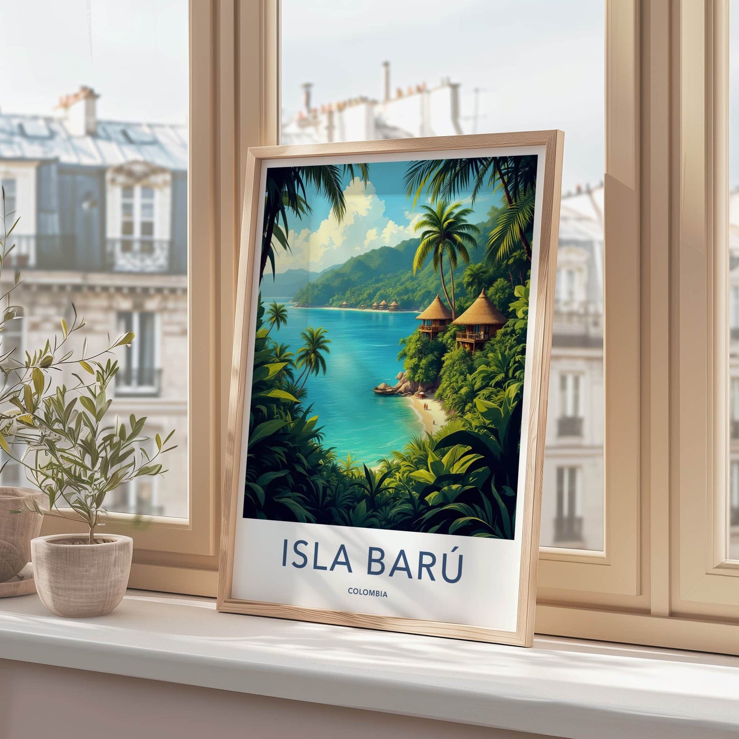 Isla Baru Poster - Colombia Travel Art - Tropical Huts Beach Home Decor