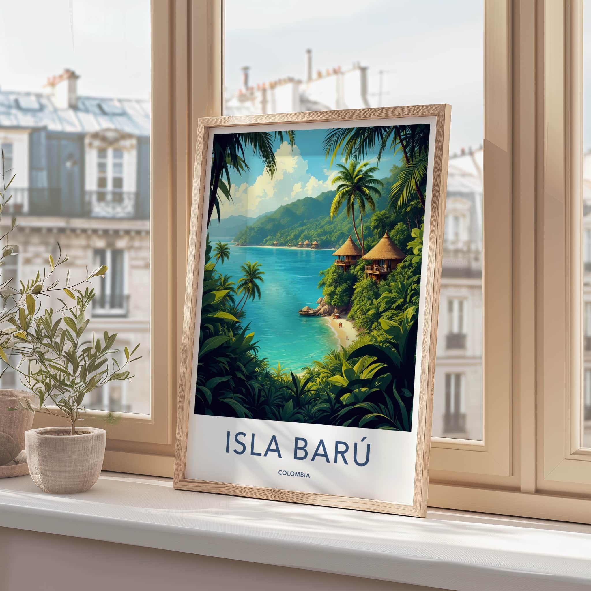 Isla Baru Poster - Colombia Travel Art - Tropical Huts Beach Home Decor