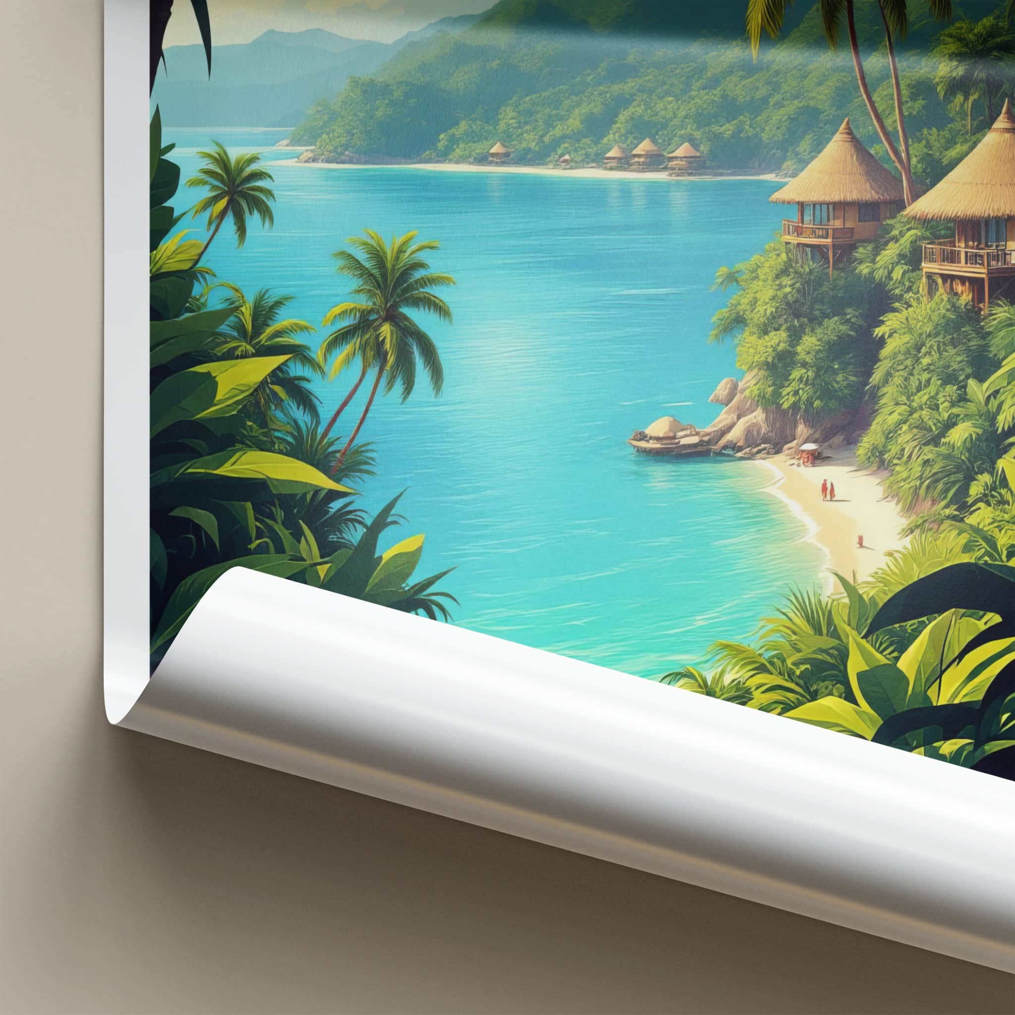Isla Baru Poster - Colombia Travel Art - Tropical Huts Beach Home Decor