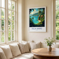 Isla Baru Poster - Colombia Travel Art - Tropical Huts Beach Home Decor