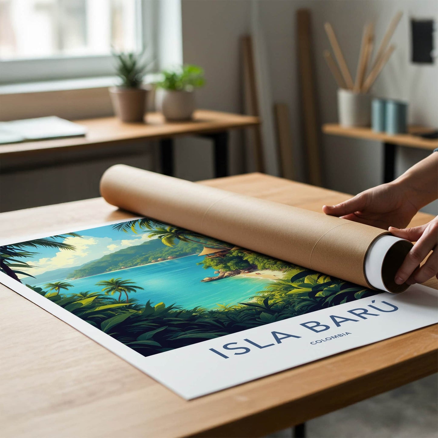 Isla Baru Poster - Colombia Travel Art - Tropical Huts Beach Home Decor