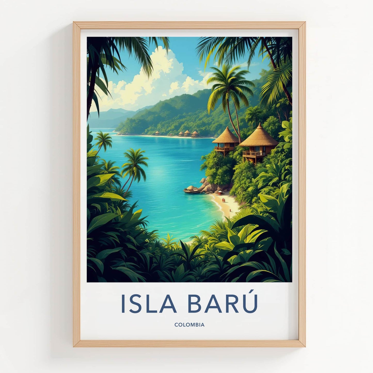 Isla Baru Poster - Colombia Travel Art - Tropical Huts Beach Home Decor