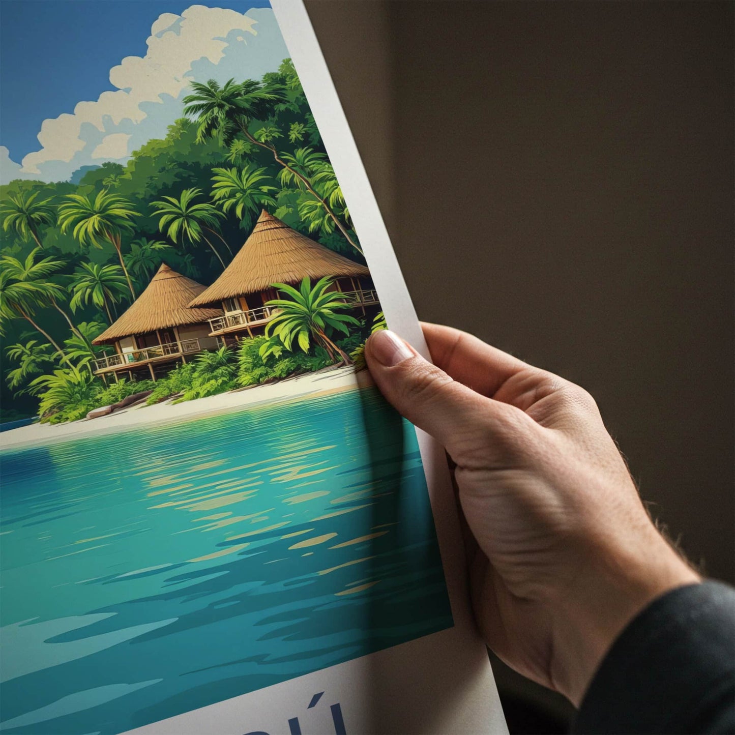 Isla Baru Poster - Colombia Travel Art - Tropical Island Bungalows Home Decor