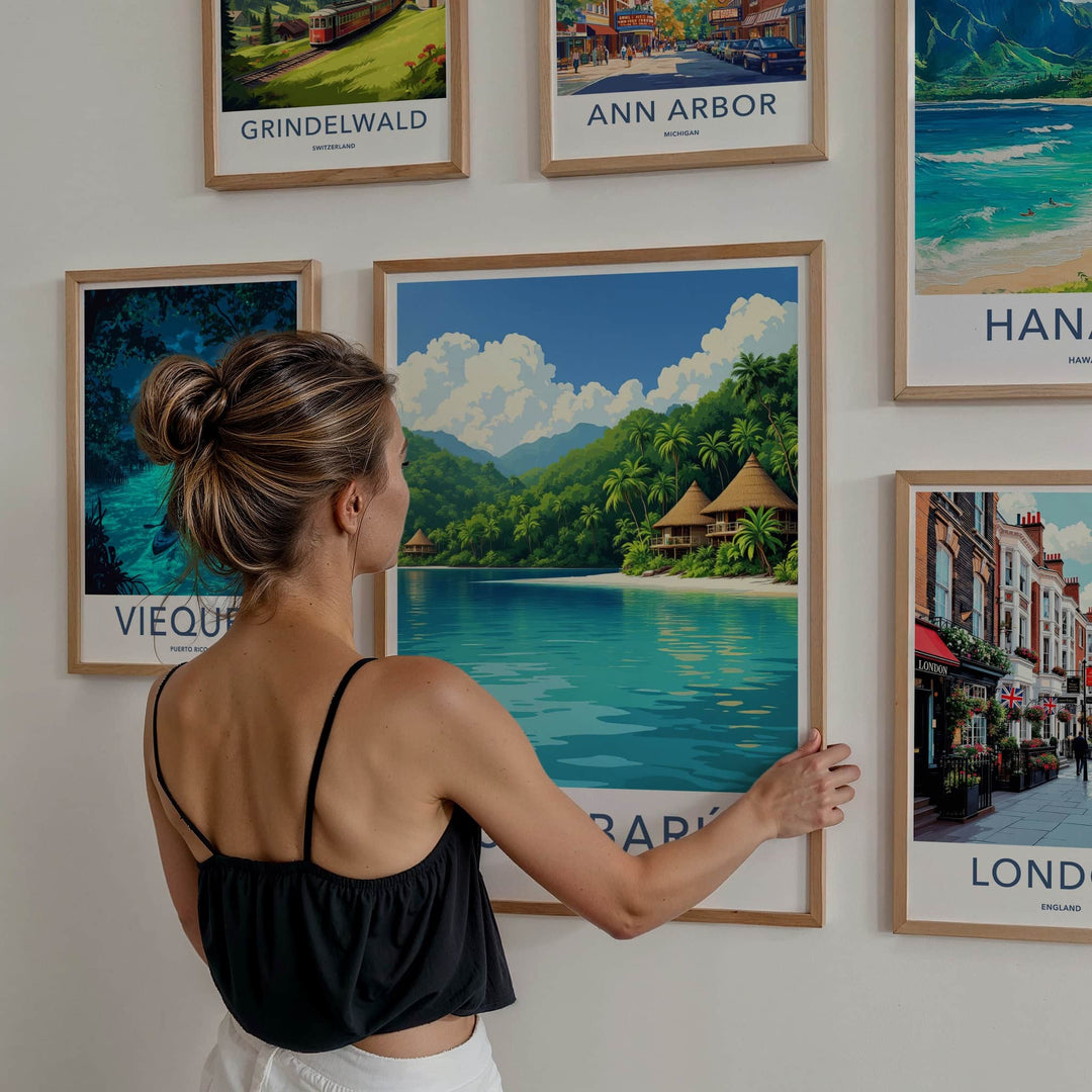 Isla Baru Poster - Colombia Travel Art - Tropical Island Bungalows Home Decor