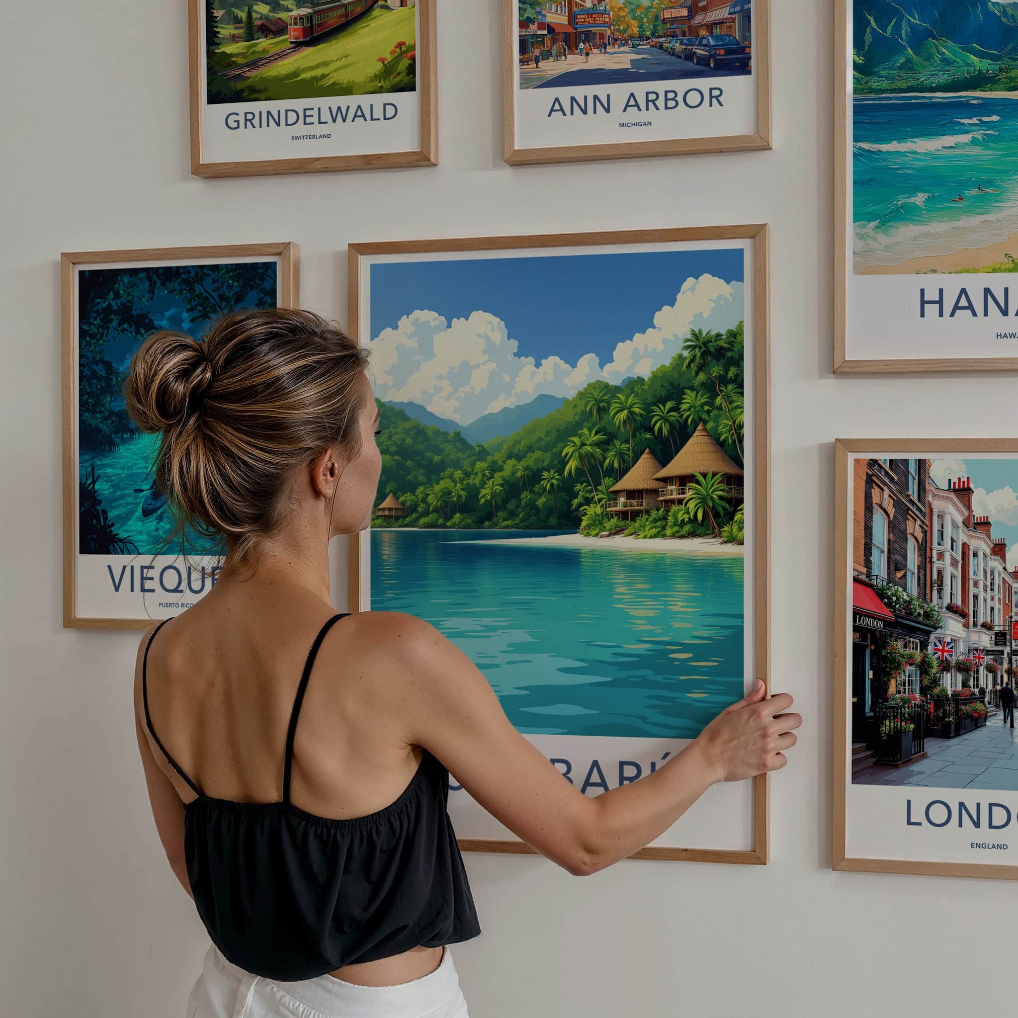 Isla Baru Poster - Colombia Travel Art - Tropical Island Bungalows Home Decor