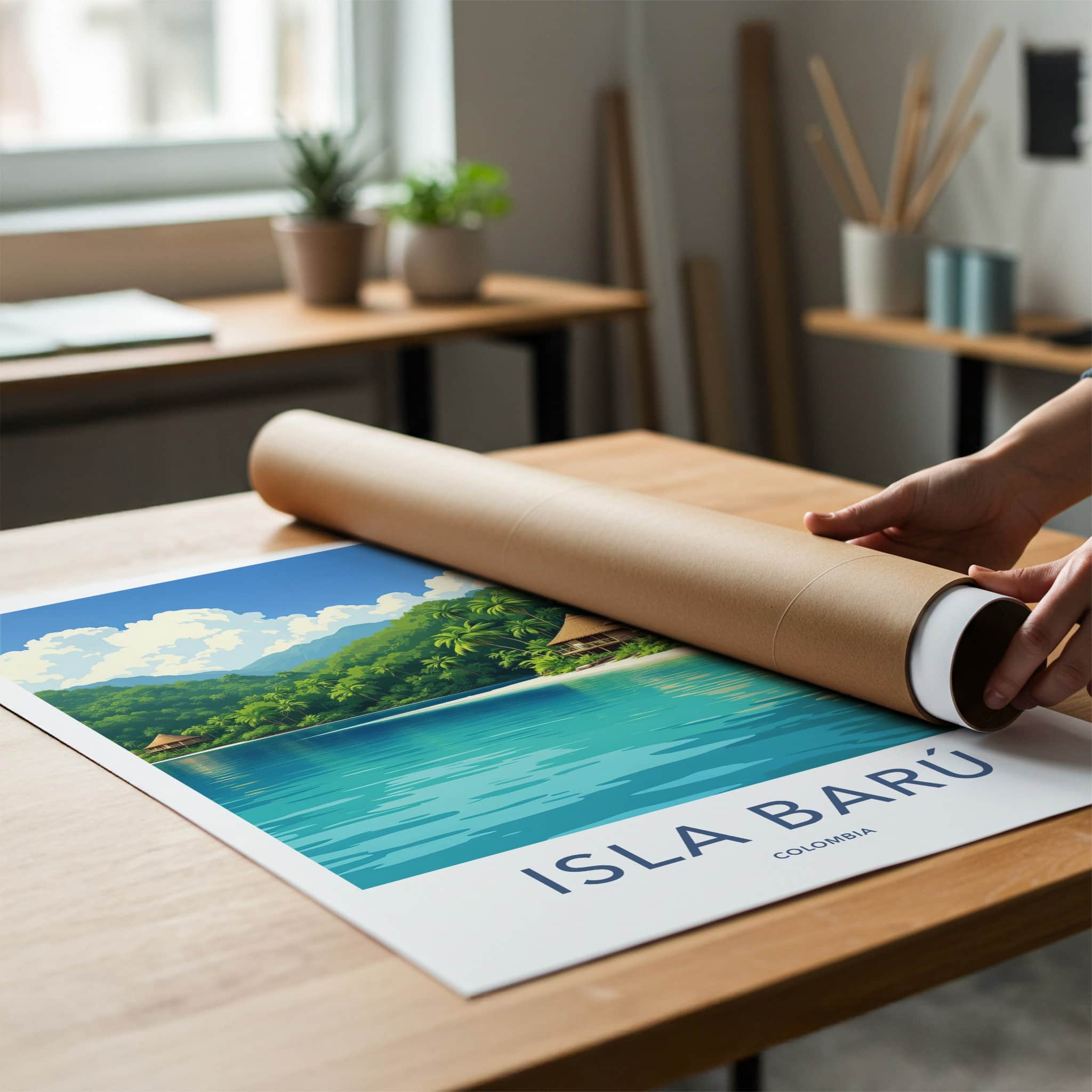 Isla Baru Poster - Colombia Travel Art - Tropical Island Bungalows Home Decor