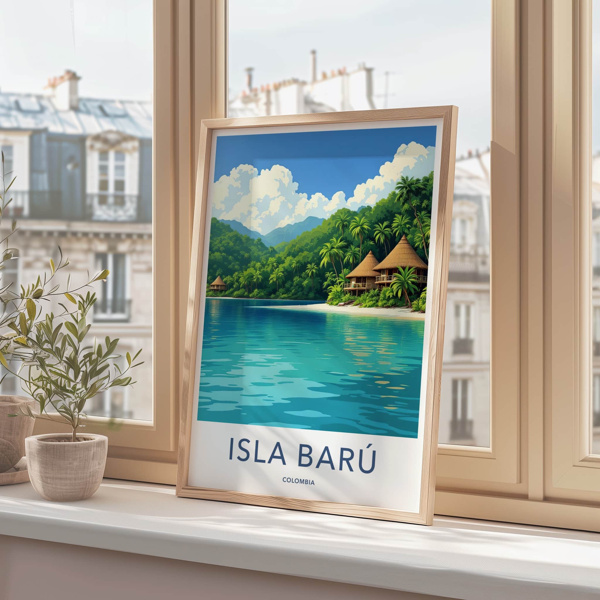 Isla Baru Poster - Colombia Travel Art - Tropical Island Bungalows Home Decor