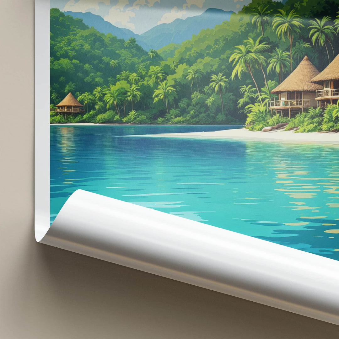 Isla Baru Poster - Colombia Travel Art - Tropical Island Bungalows Home Decor