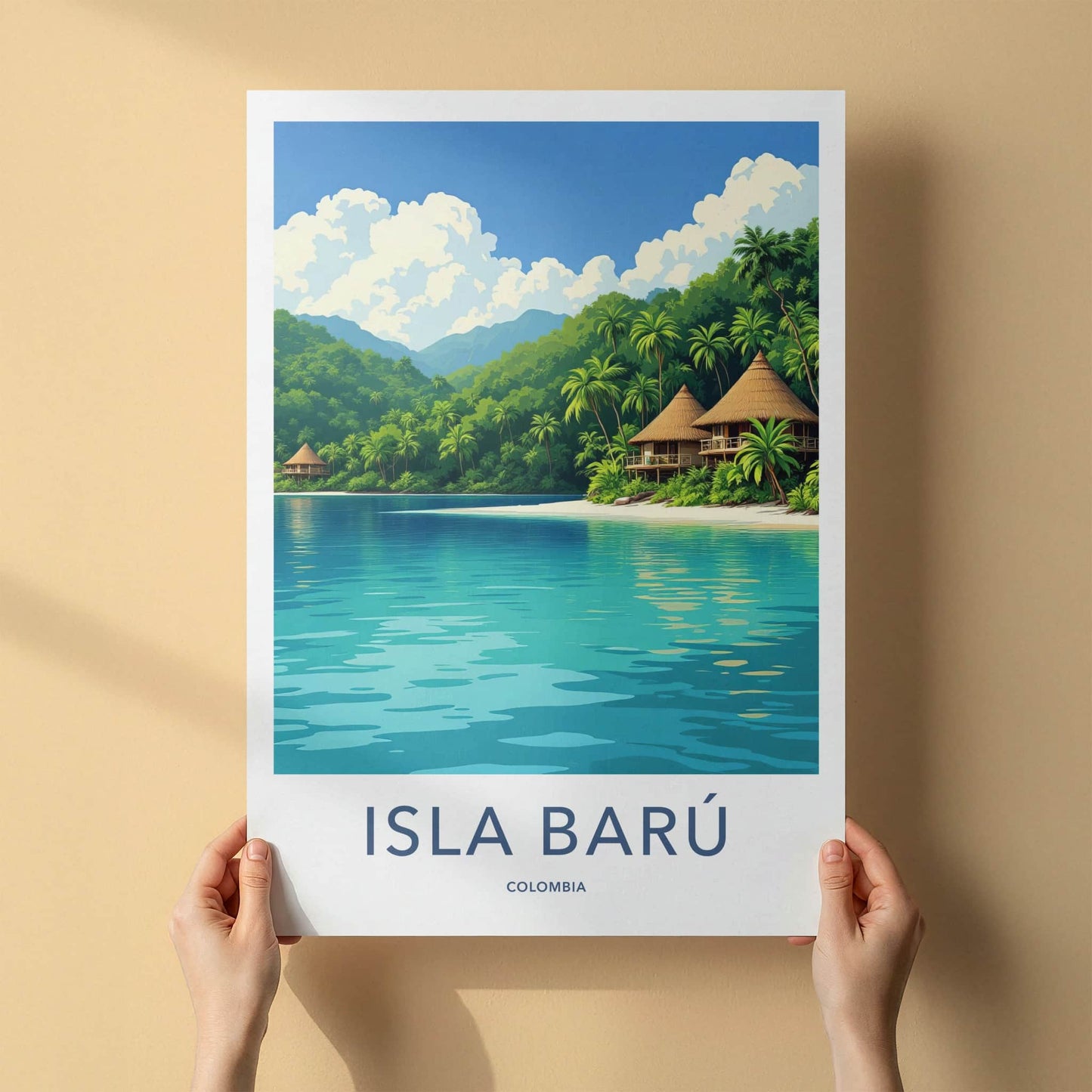 Isla Baru Poster - Colombia Travel Art - Tropical Island Bungalows Home Decor