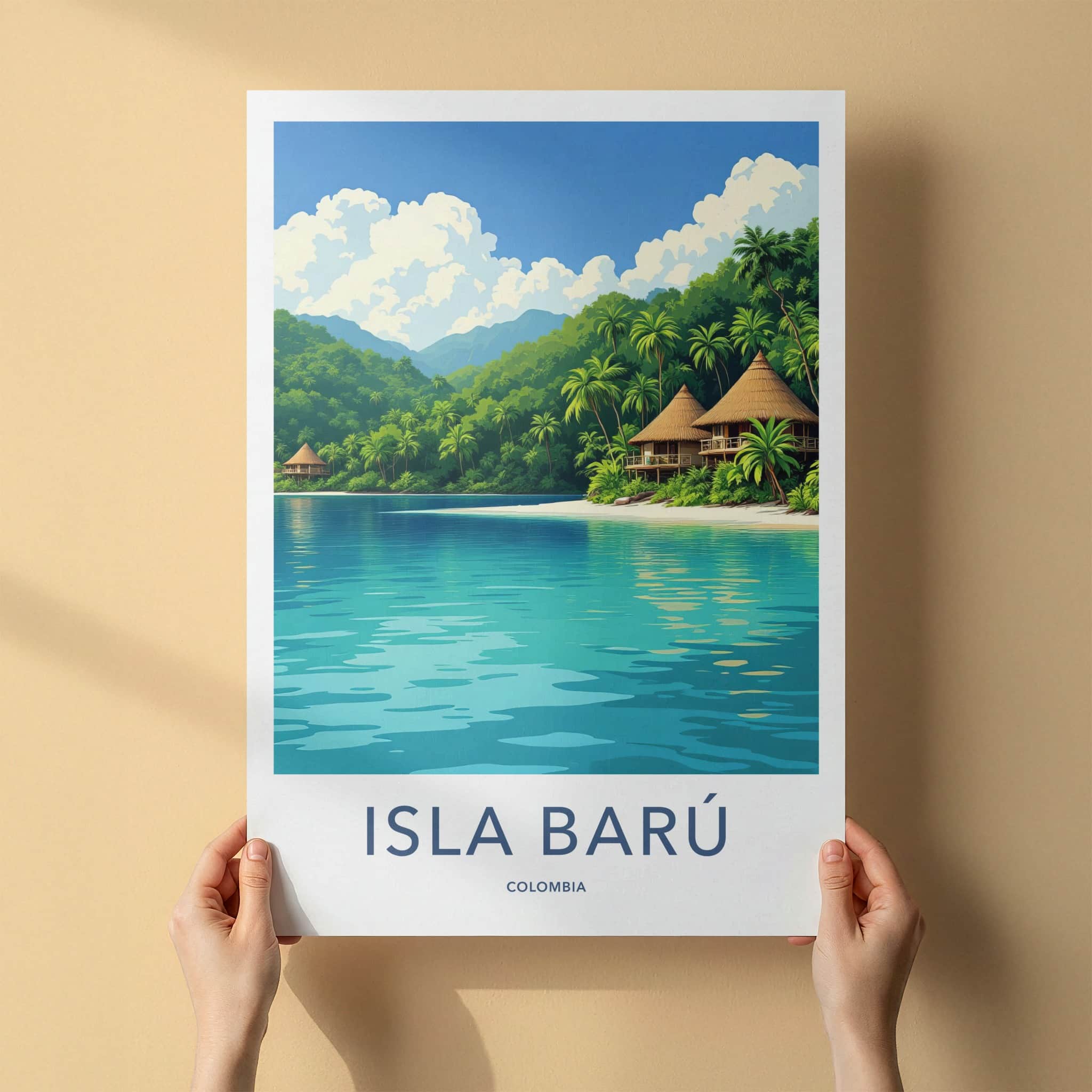 Isla Baru Poster - Colombia Travel Art - Tropical Island Bungalows Home Decor