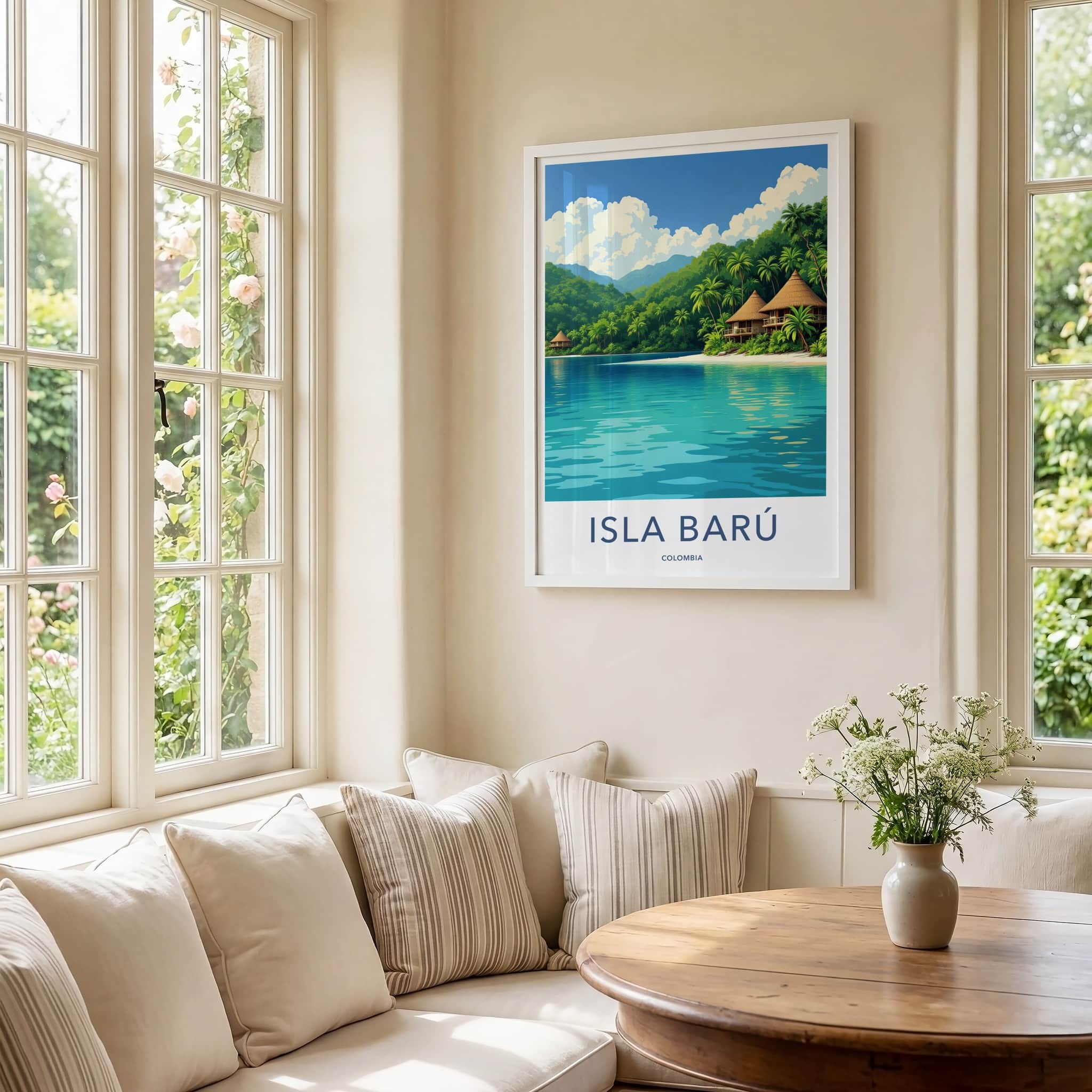 Isla Baru Poster - Colombia Travel Art - Tropical Island Bungalows Home Decor