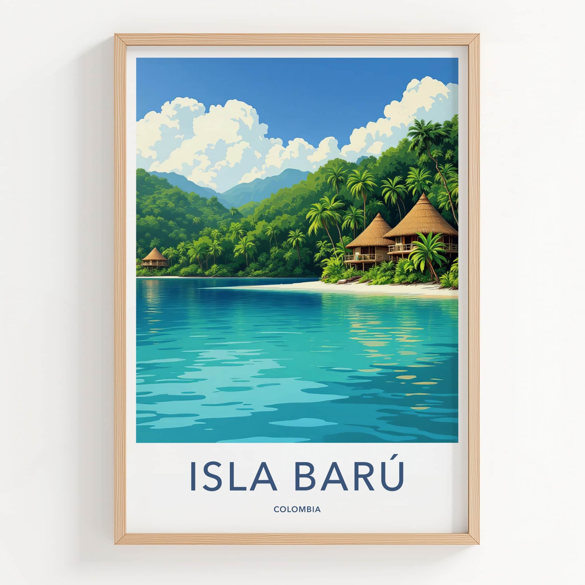 Isla Baru Poster - Colombia Travel Art - Tropical Island Bungalows Home Decor