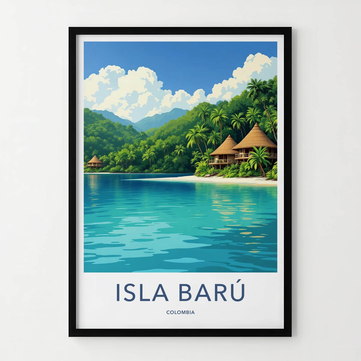 Isla Baru Poster - Colombia Travel Art - Tropical Island Bungalows Home Decor