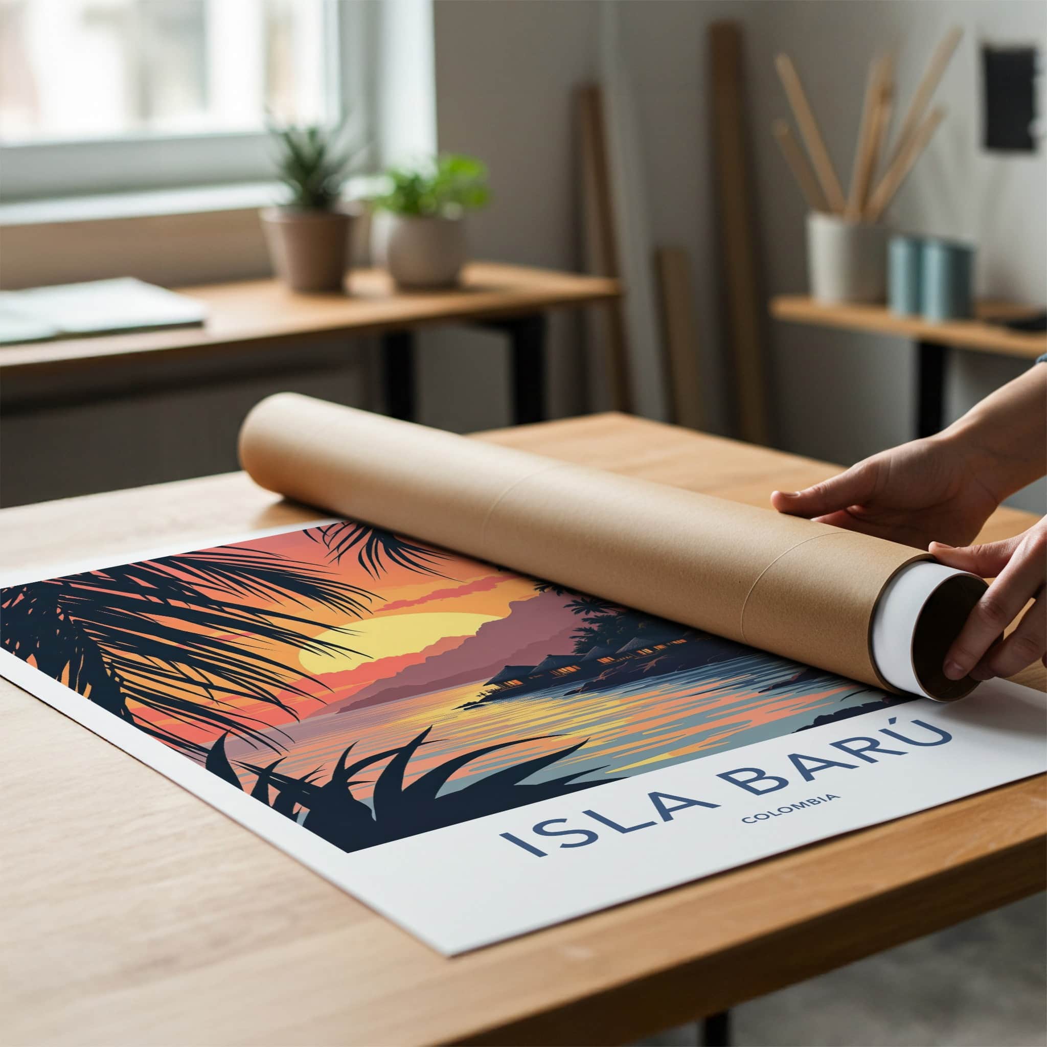 Isla Baru Poster - Colombia Travel Art - Tropical Island Sunset Home Decor