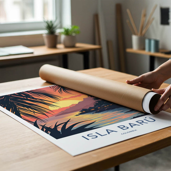 Isla Baru Poster - Colombia Travel Art - Tropical Island Sunset Home Decor