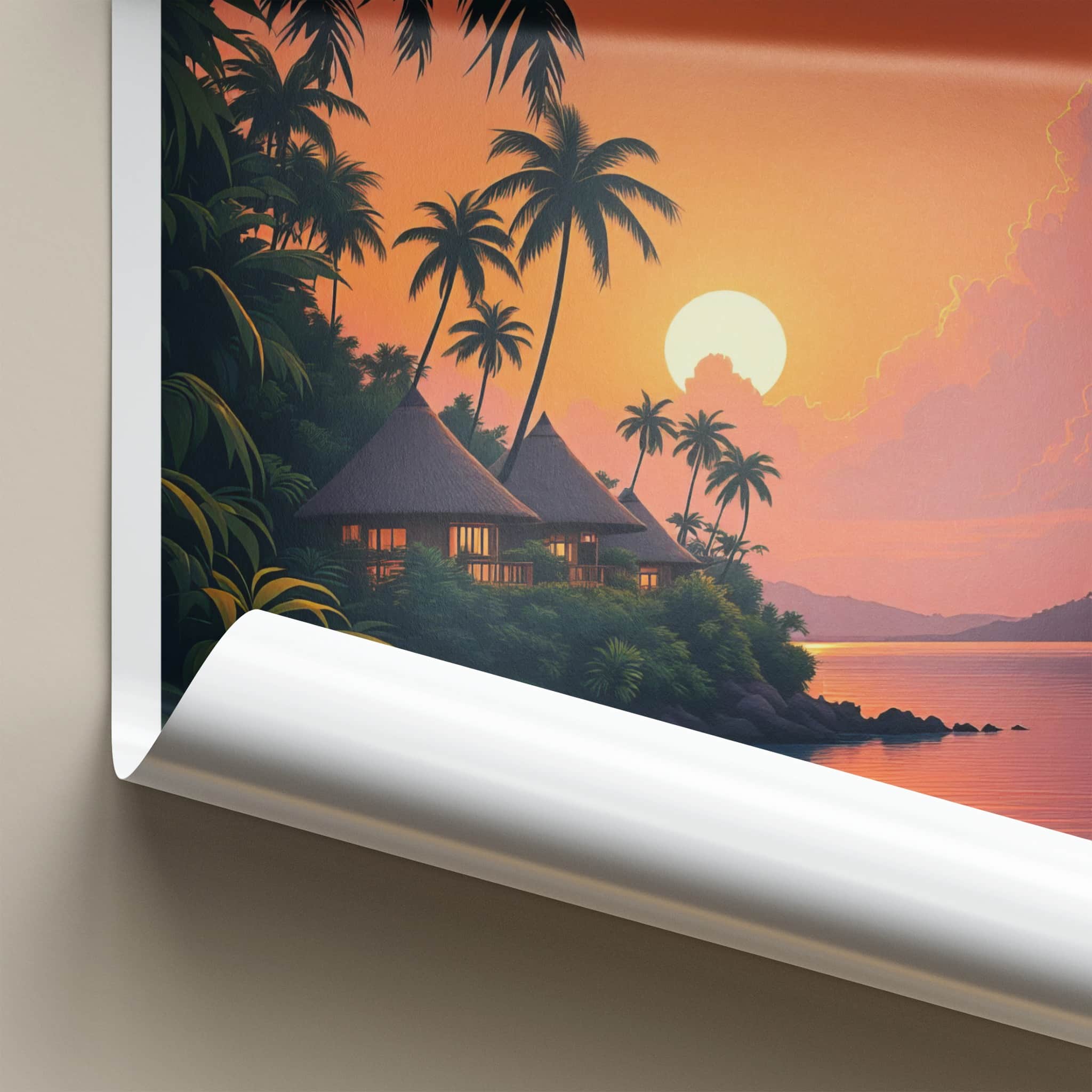 Isla Baru Poster - Colombia Travel Art - Tropical Sunset Bungalows Home Decor