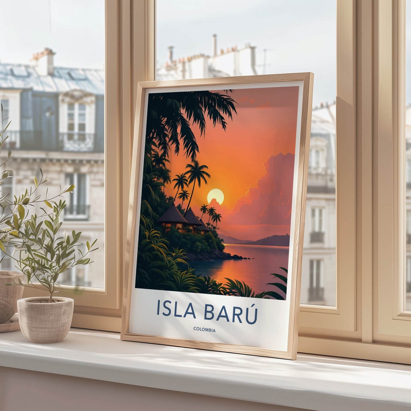 Isla Baru Poster - Colombia Travel Art - Tropical Sunset Bungalows Home Decor