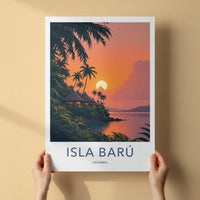 Isla Baru Poster - Colombia Travel Art - Tropical Sunset Bungalows Home Decor