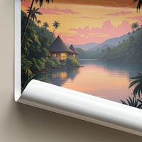 Isla Baru Poster - Colombia Travel Art - Tropical Sunset Hut Home Decor