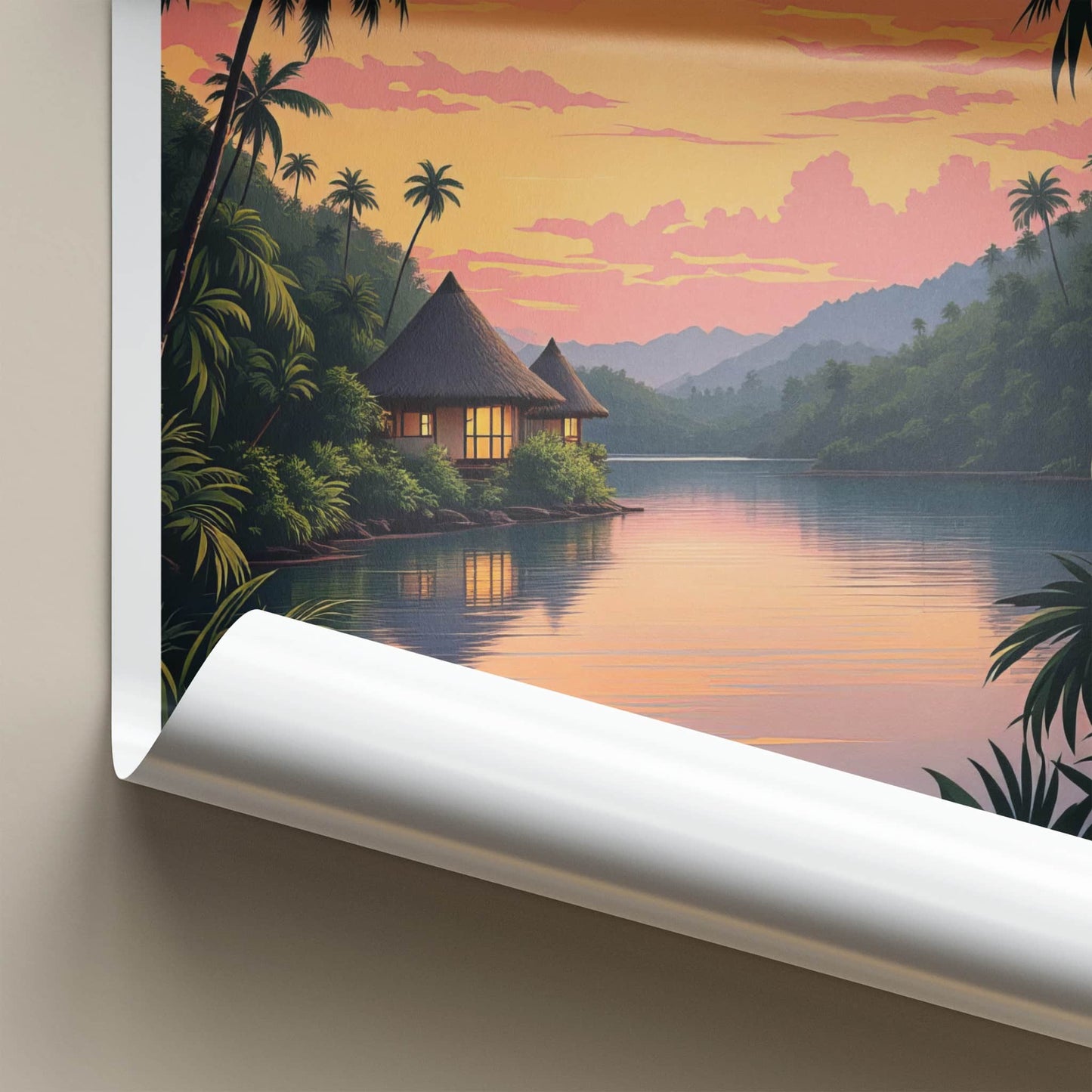 Isla Baru Poster - Colombia Travel Art - Tropical Sunset Hut Home Decor