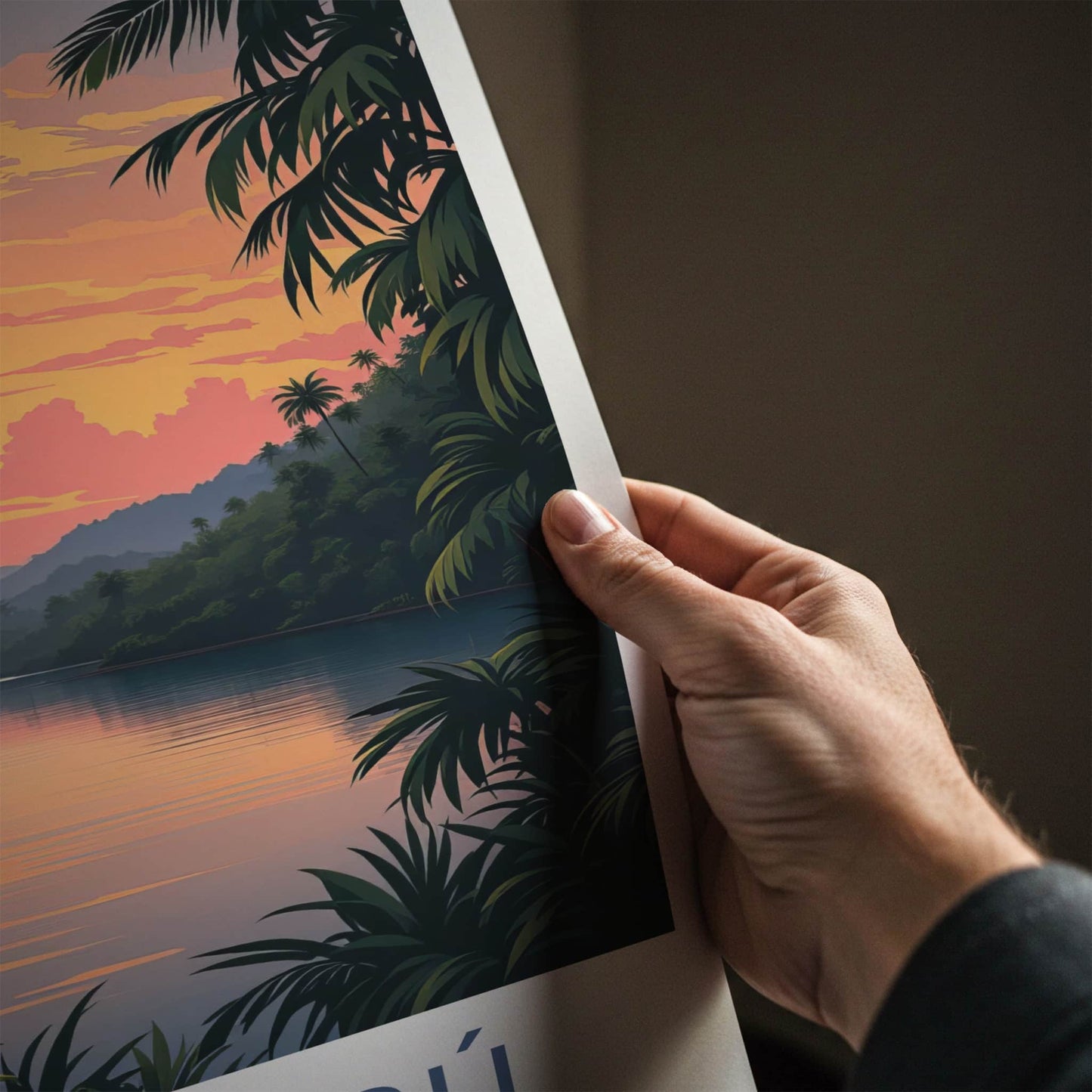 Isla Baru Poster - Colombia Travel Art - Tropical Sunset Hut Home Decor