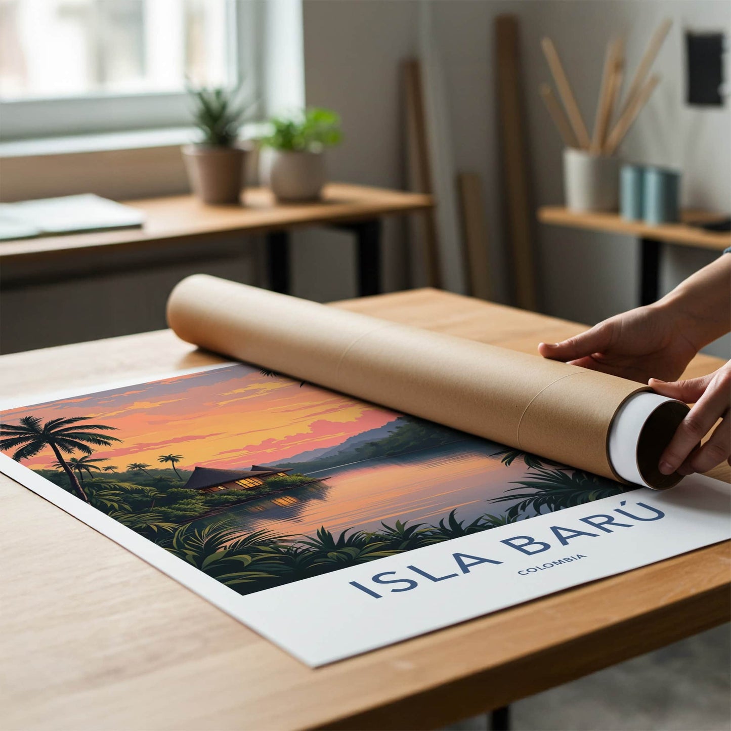 Isla Baru Poster - Colombia Travel Art - Tropical Sunset Hut Home Decor