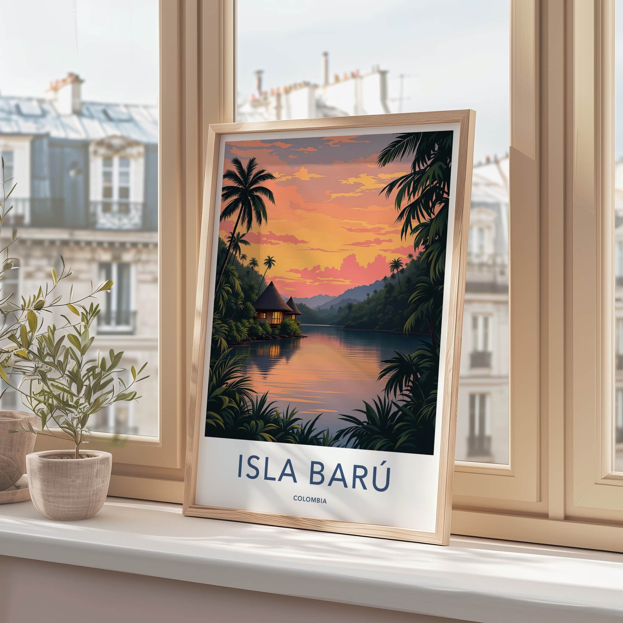 Isla Baru Poster - Colombia Travel Art - Tropical Sunset Hut Home Decor