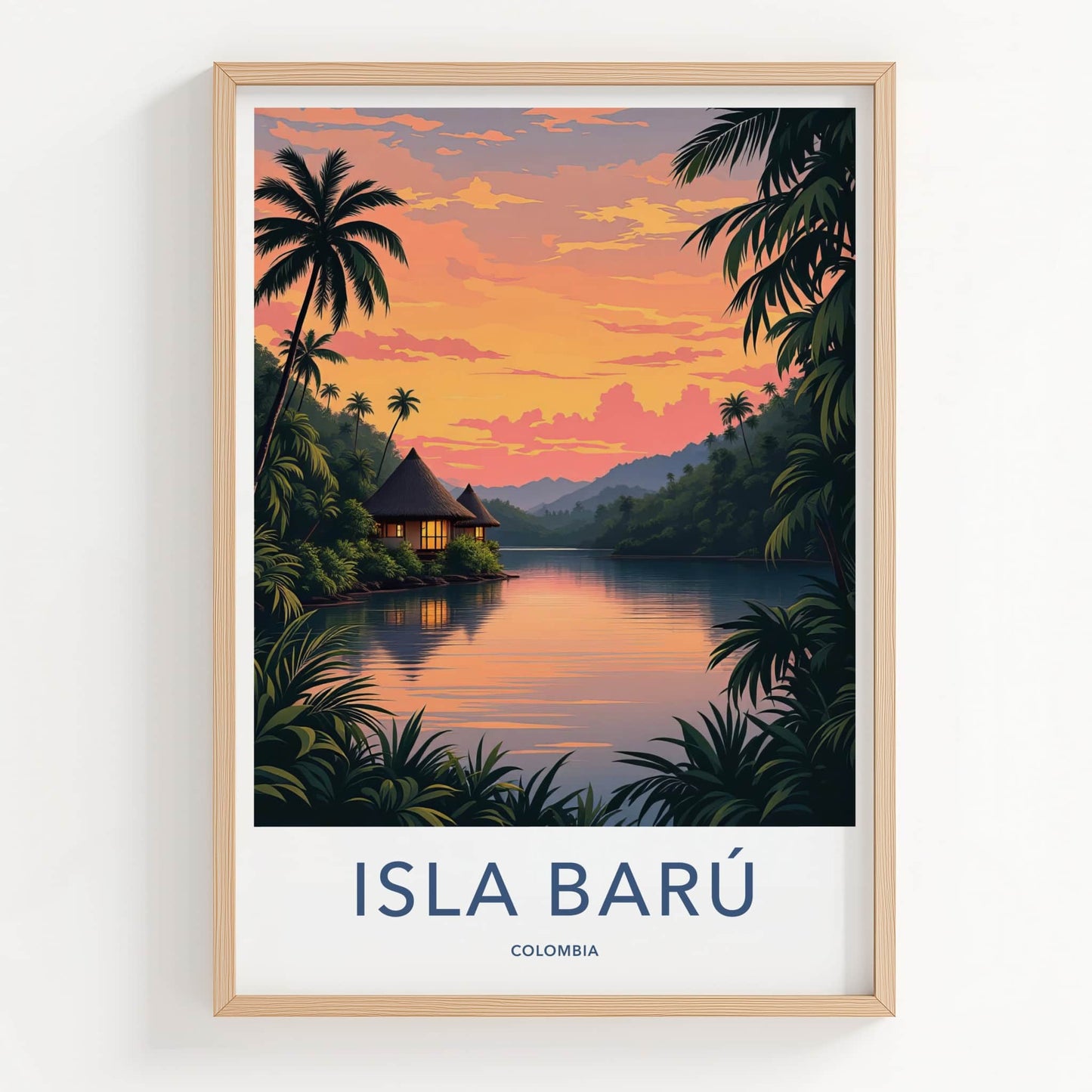 Isla Baru Poster - Colombia Travel Art - Tropical Sunset Hut Home Decor