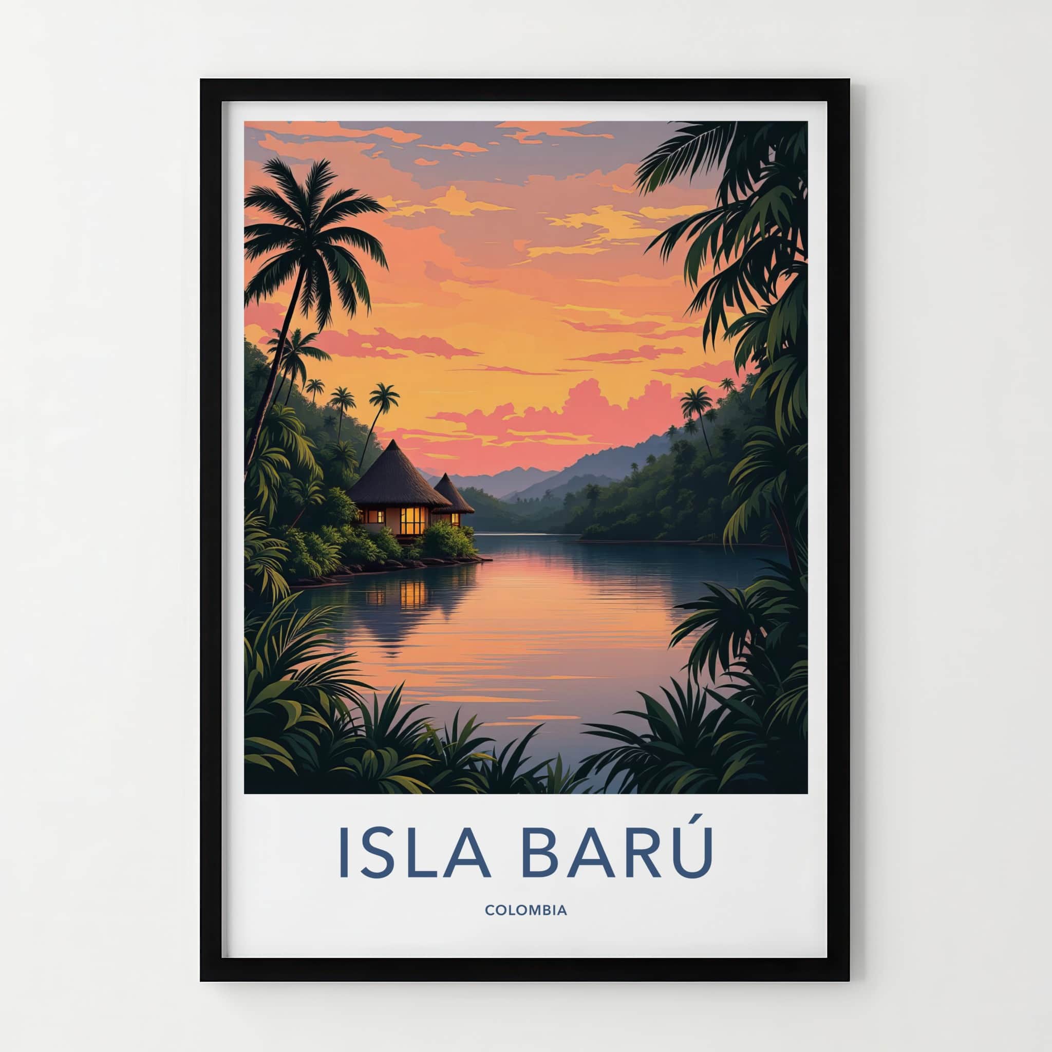 Isla Baru Poster - Colombia Travel Art - Tropical Sunset Hut Home Decor
