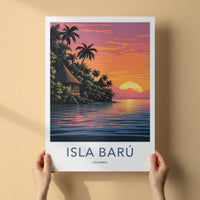 Isla Baru Poster - Colombia Travel Art - Tropical Sunset Huts Home Decor