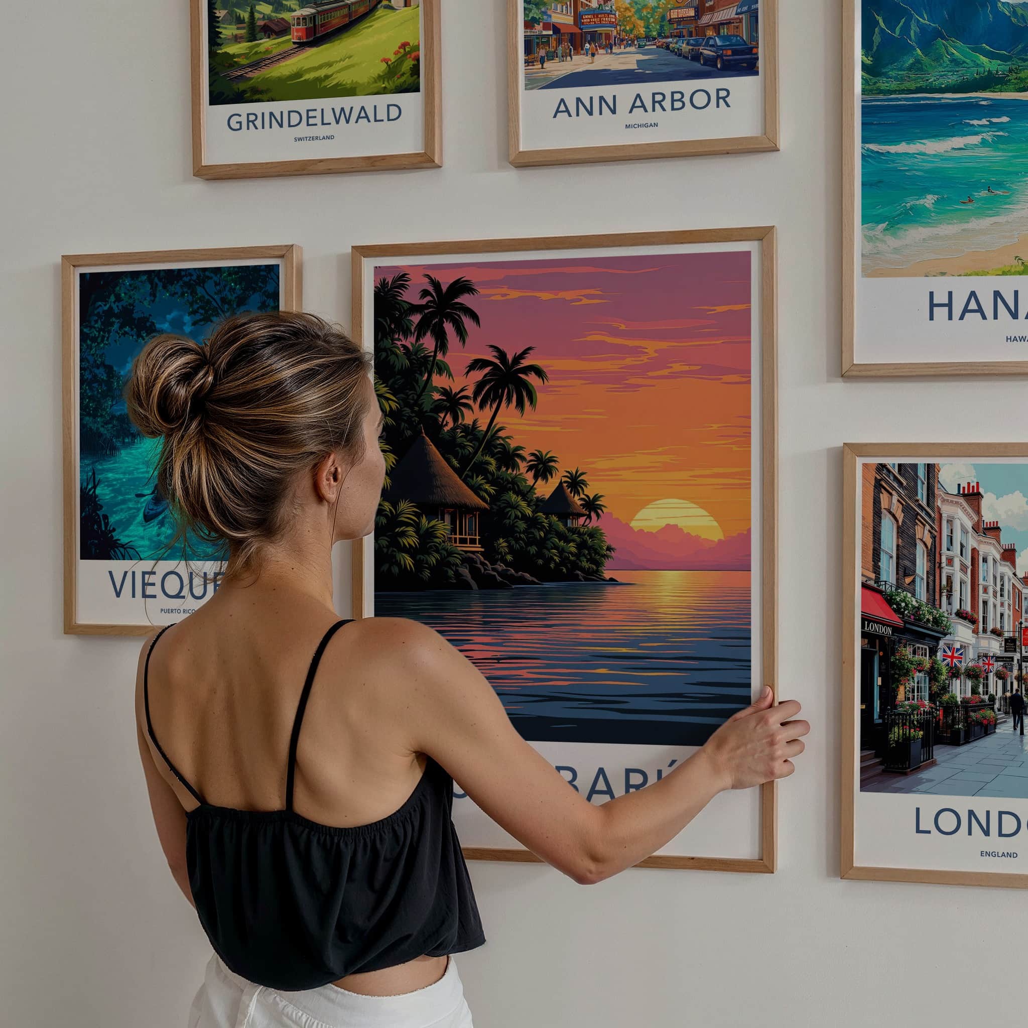 Isla Baru Poster - Colombia Travel Art - Tropical Sunset Huts Home Decor