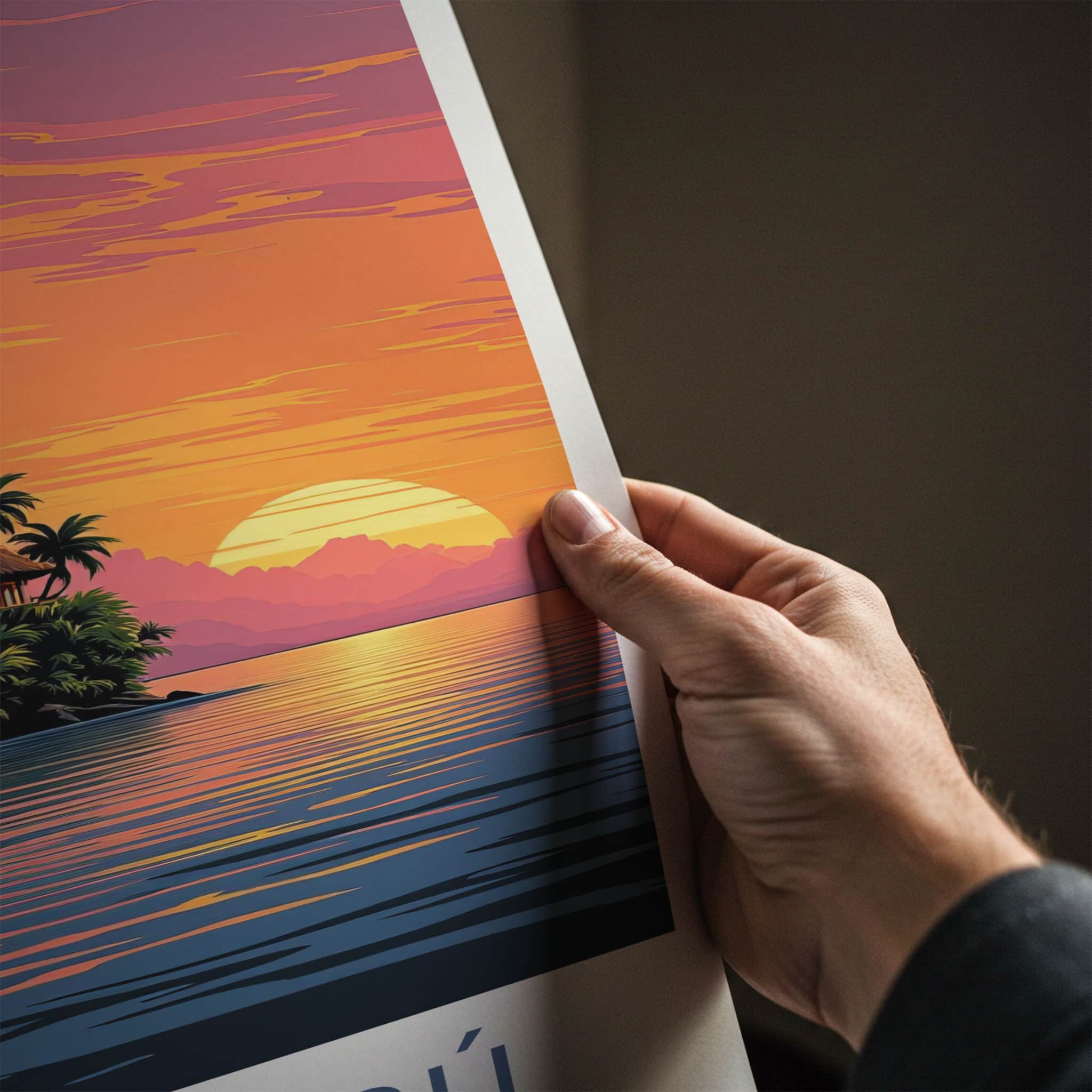 Isla Baru Poster - Colombia Travel Art - Tropical Sunset Huts Home Decor