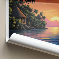 Isla Baru Poster - Colombia Travel Art - Tropical Sunset Huts Home Decor
