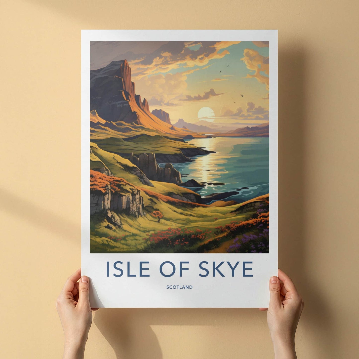 Isle Of Skye Poster - Scotland Travel Art - Lochside Sunset Hills Home Decor