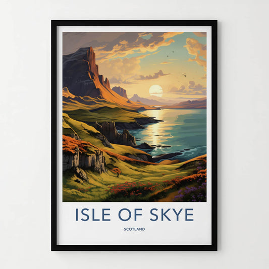 Isle Of Skye Poster - Scotland Travel Art - Lochside Sunset Hills Home Decor