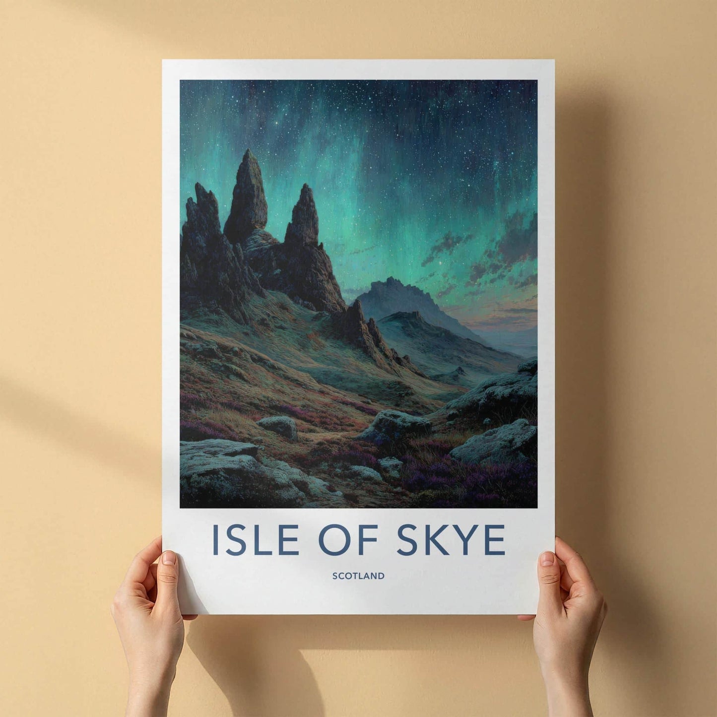 Isle of Skye Poster - Scotland Travel Art - Northern Lights Peaks Home Decor