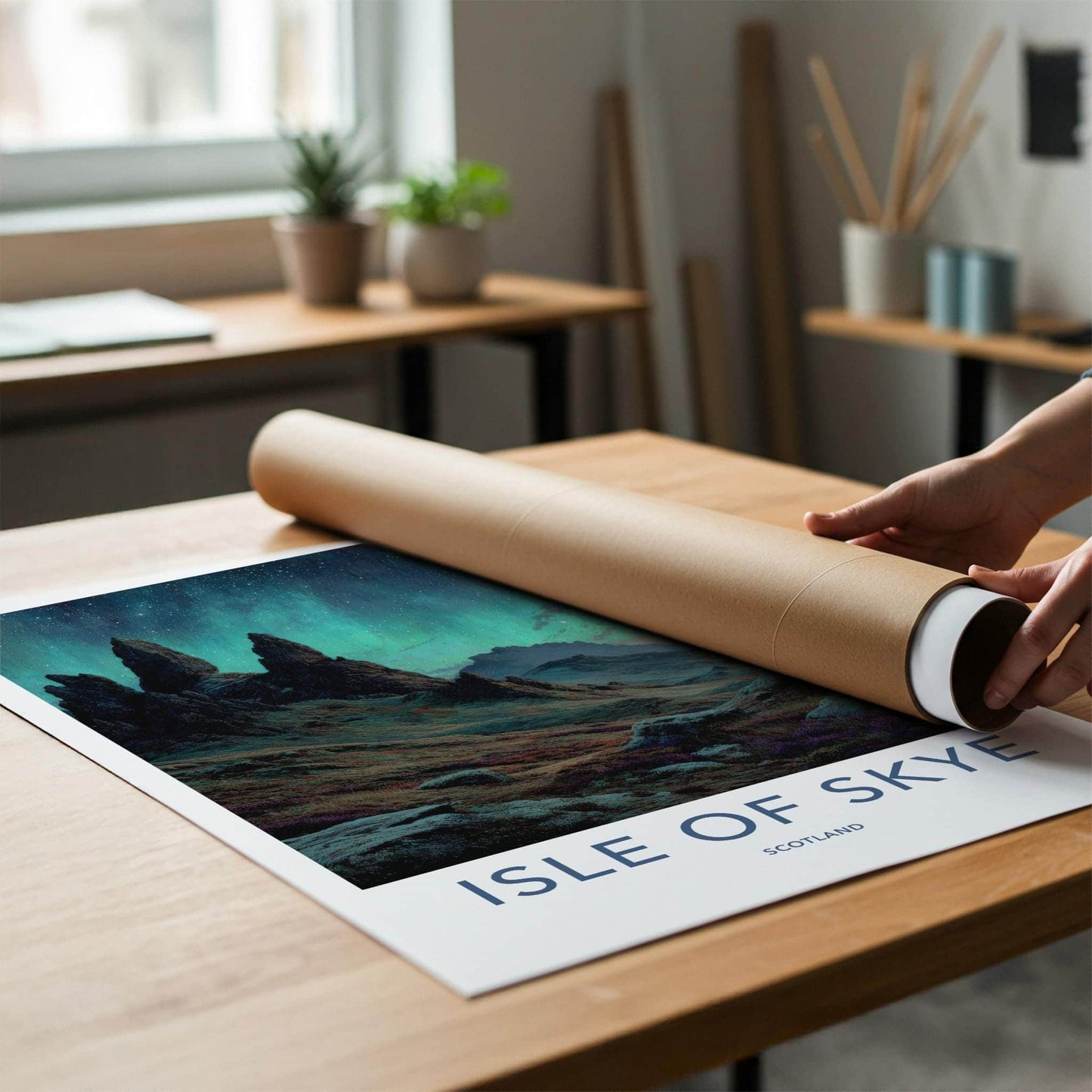 Isle of Skye Poster - Scotland Travel Art - Northern Lights Peaks Home Decor