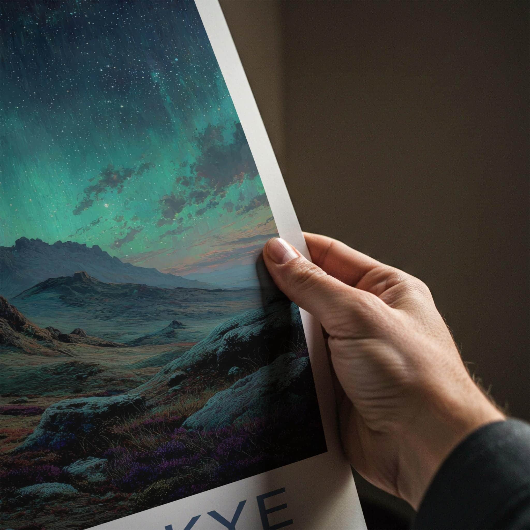 Isle of Skye Poster - Scotland Travel Art - Northern Lights Peaks Home Decor