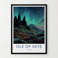 Isle of Skye Poster - Scotland Travel Art - Northern Lights Peaks Home Decor